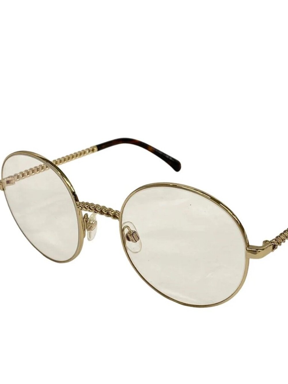 CHANEL 2186 Gold Dark Brown Clear Hardware Plastic Sunglasses